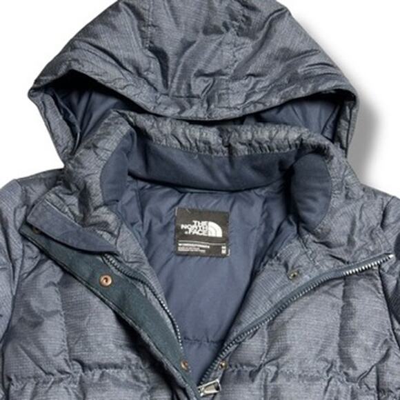 The North Face Metropolis Long Hooded Down Puffer Coat Navy Sz M - Picture 3 of 10